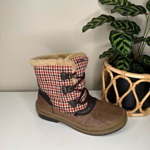 Plaid Faux Fur-Lined Duck Boots Retro Cabin Chic Winter Snow Cozy Cold-Weather 9